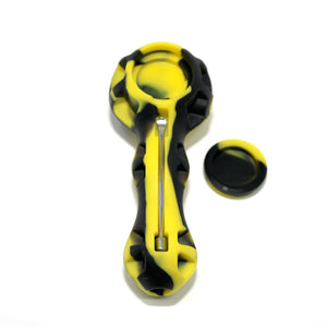 Silicone Spoon Pipe | Yellow & Black With Cap Off View | Dabbing Warehouse