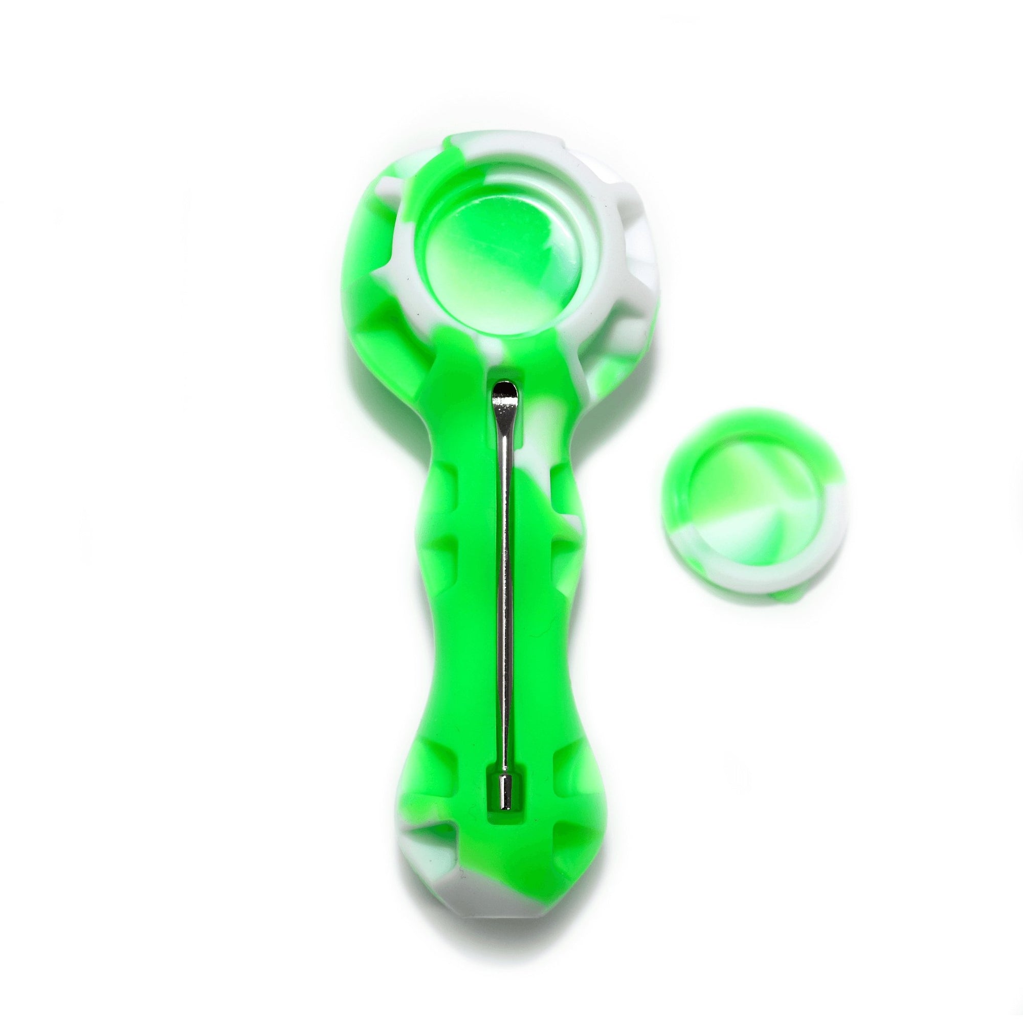 Silicone Spoon Pipe | Green & White  With Cap Off View | Dabbing Warehouse