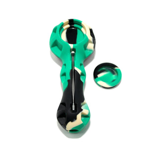 Silicone Spoon Pipe | Green & Black With Cap Off View | Dabbing Warehouse