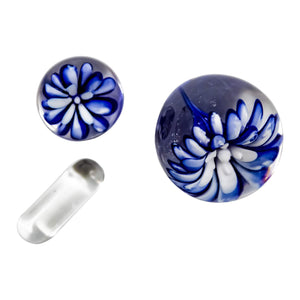 Terp Slurper Marble Set | Blue White Flower Full Slurper Marble Set View | Dabbing Warehouse
