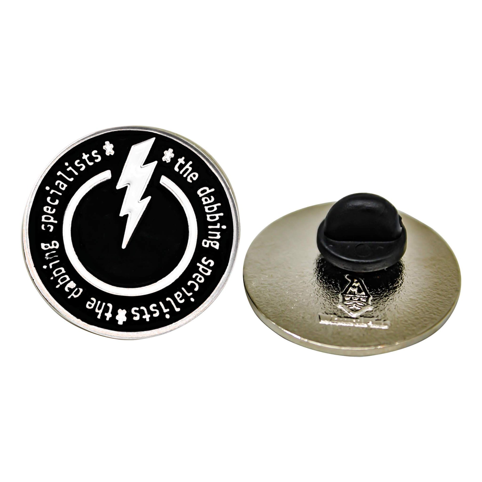 the dabbing specialists Soft Enamel Logo Pin | Black White Pin Front & Rear View | DW